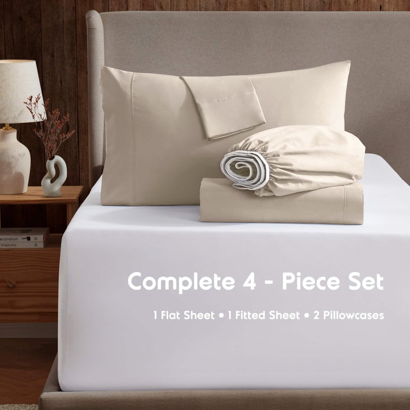Nestl Short Queen Sheet Set - 1800 Ultra-Soft Microfiber - Double Brushed - Deep Pockets - Easy Fit - 4 Piece Set - Bed Sheets (Short Queen, Beige Cream) - Image 2